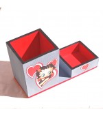 Porta caneta e porta clips decorado em M D F.